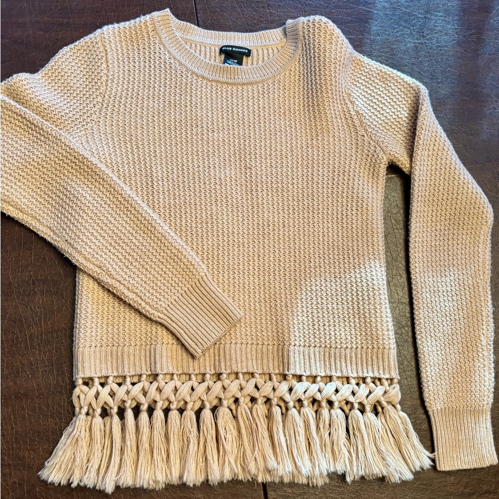 Club Monaco merino wool tan tassel sweater